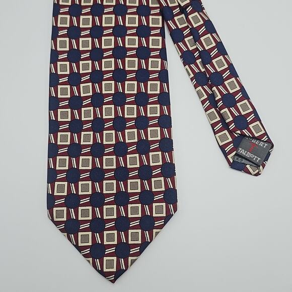 Robert Talbott Tie Mens Navy Blue Foulard Geometric Burgundy All Silk 59" USA - Picture 3 of 6
